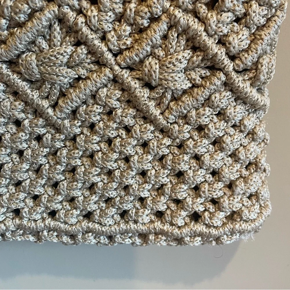 Vintage Macrame Crochet Circle  Handle Handbag